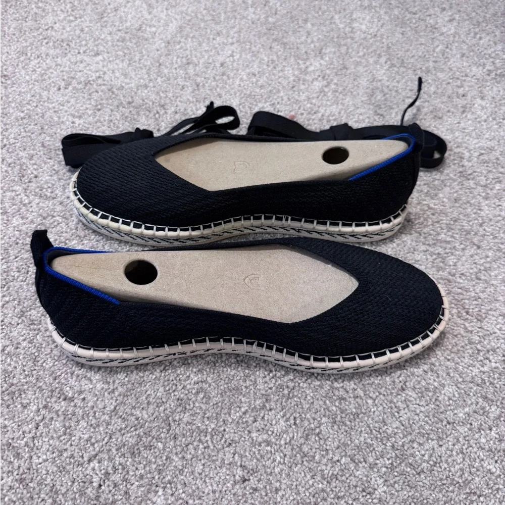 Rothy's Black and Blue Espadrille Flats with Ankle Ties